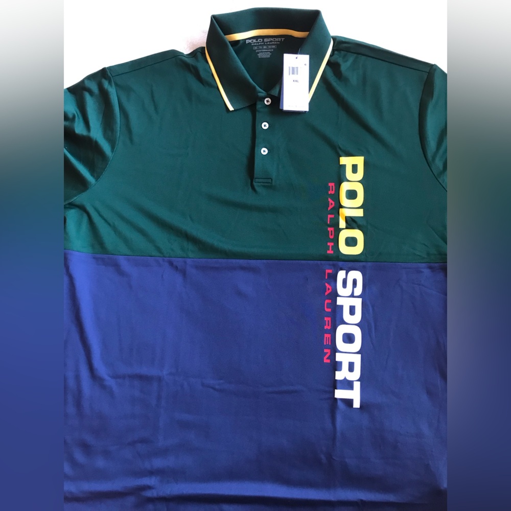 Polo Sport Ralph Lauren Hunter Green and Navy Performance Polo Shirt
